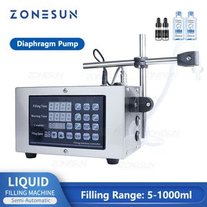 ZONESUN Llenadora de líquidos Control digital Interruptor de pie Semiautomático Bebidas de agua Máquina de llenado de jugos GFK280