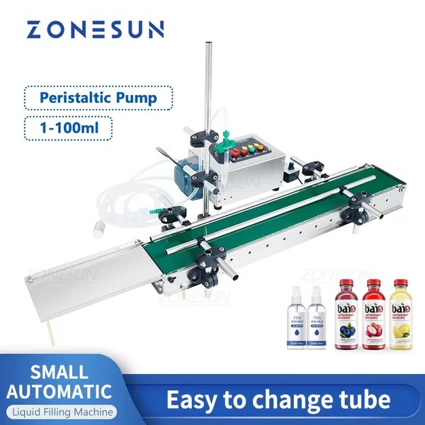 Máquina de llenado de líquidos ZONESUN, bomba peristáltica automática pequeña inteligente, línea de líquido de Perfume para lavado de ojos con cinturón ZS-DTPP100C