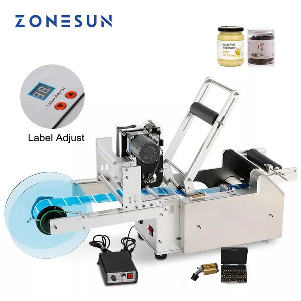 ZONESUN LT-50D Semi-automatique étiqueteuse applicateur d'étiquettes imprimante bouteille en plastique PET codeur de Date distributeur d'étiquettes Machine