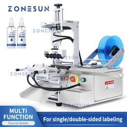 ZONESUN Machine d'emballage Machine d'étiquetage de table bouteilles cylindriques rondes eau boisson produits cosmétiques applicateur d'étiquettes glissière ZS-TB101