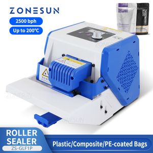 Máquina de sellado de rodillos sellador de bolsas portátil ZONESUN, película de plástico compuesto de papel de aluminio, ZS-GLF1P de envasado de alimentos de papel recubierto de PE