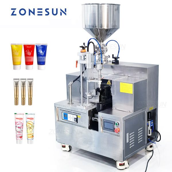 ZONESUN-crema semiautomática para bebés, pasta de dientes, loción corporal, llenado de tubos suaves de plástico y máquina cortadora de sellado ultrasónico ZS-FS002U