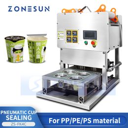 Zonesun Semi Automatic Cup Sealiing Machine Bubble Tea Boba Sealer Milkshake Fruitsap Yoghurt Pudding Packaging ZS-FK4C