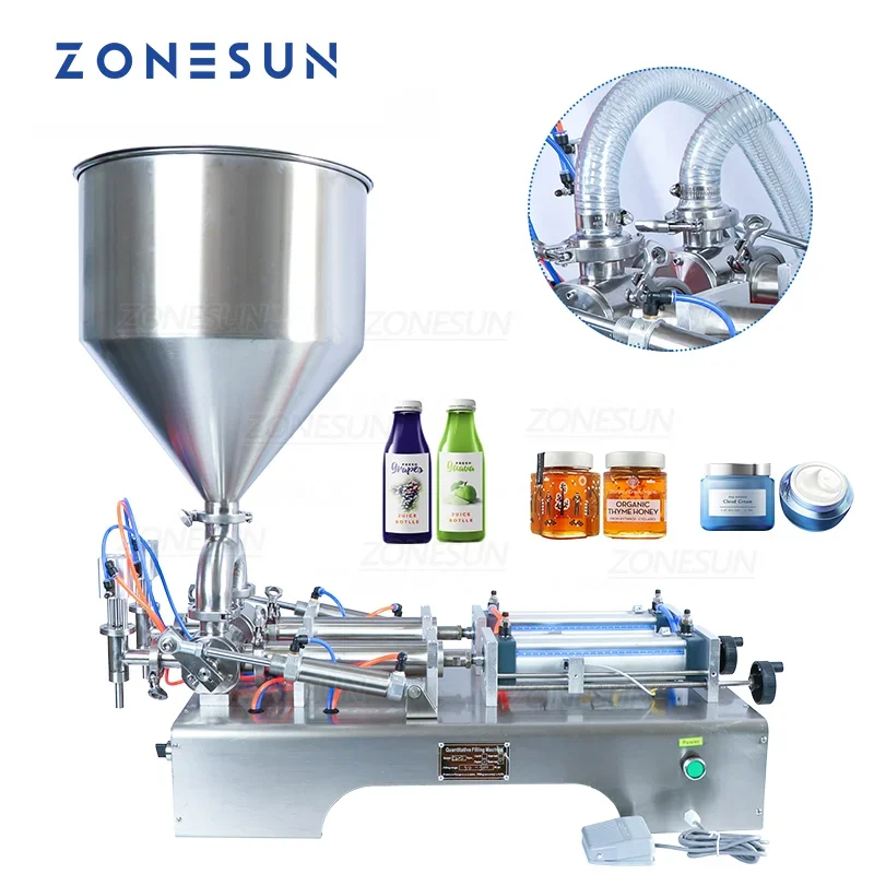 Zonesun Semi-automatico a doppio ugelli in pasta in pasta liquido crema da miele succo di succo di succo di riempimento per olio pneumatico Filler zs-gy2