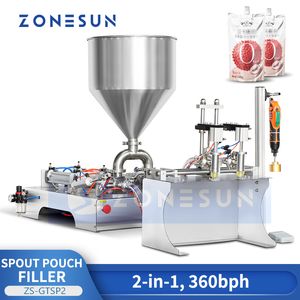 ZONESUN Semi automatique bec verseur Machine d'emballage liquide remplissage pour animaux de compagnie jus Sauce vis capsuleuse pompe à Piston ZS-GTSP2