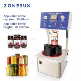 ZONESUN-máquina taponadora al vacío semiautomática, salsa de Chile, botella de vidrio de hojalata enlatada, molde personalizado, máquina de sellado al vacío