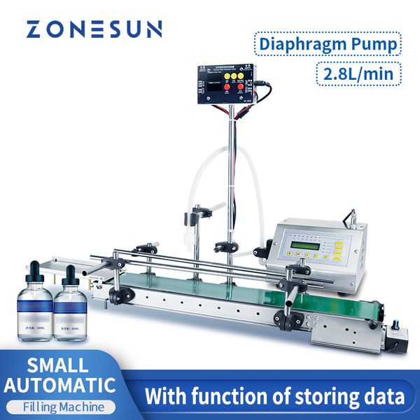 Máquina de llenado de líquidos de baja viscosidad automática de mesa ZONESUN, llenadora de botellas de agua y jugo con cinta transportadora