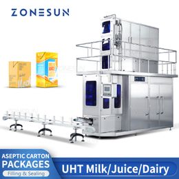 Máquina de llenado ZONESUN ZS-AUBP para envasado aséptico de alimentos líquidos Línea de producción de cartón UHT aséptico de bebidas lácteas de 125 ml-1 l