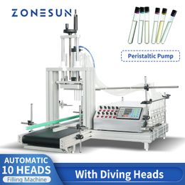 ZONESUN ZS-DTPP10D Machine de remplissage de liquide 10 têtes de pompe péristaltique Vial Tube Agents chimiques Ligne de production d'emballage