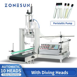 ZONESUN ZS-DTPP10D Machine de remplissage de liquide 10 têtes de pompe péristaltique Vial Tube Agents chimiques Ligne de production d'emballage