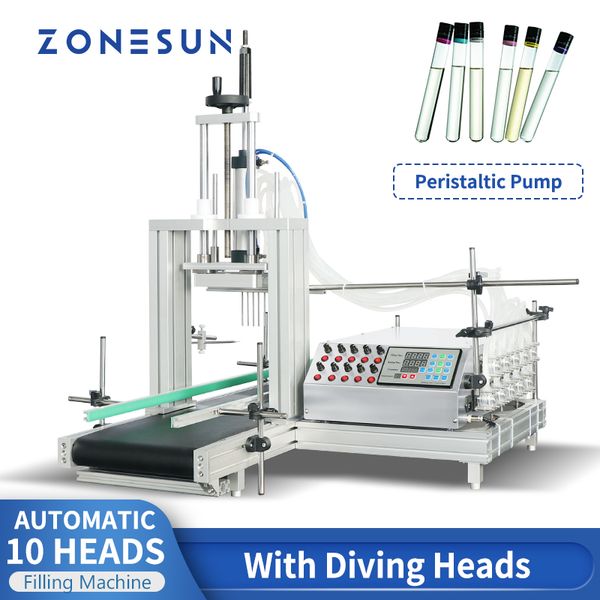 ZONESUN ZS-DTPP10D Machine de remplissage de liquide 10 têtes de pompe péristaltique Vial Tube Agents chimiques Ligne de production d'emballage