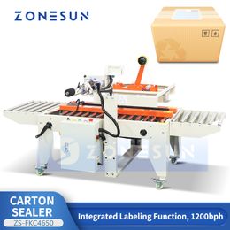 ZONESUN ZS-FKC4650 Machine à étiqueter intégrée automatique de scelleuse de carton Machine d'emballage de produit de cachetage de colis Express