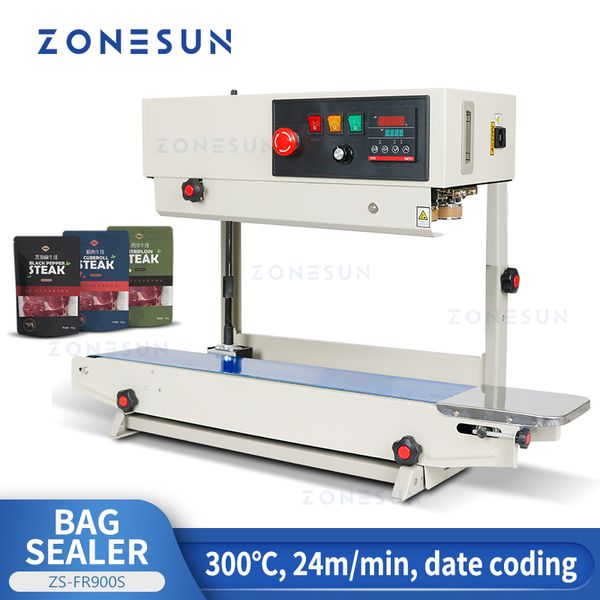 Máquina de sellado ZONESUN ZS-FR900S, bolsa automática, paquete de plástico, papel de aluminio, sellador Doypack, impresora de codificación de fecha, número de lote