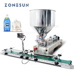 Zonesun ZS-GTPC1 Machine de remplissage de pâte de pâte Pneumatique Viscous Liquide Sauce Gel Beurre d'arachide avec du convoyeur Production d'emballages