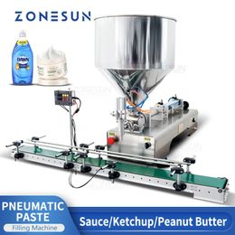 Zonesun ZS-GTPC1 Machine de remplissage de pâte de pâte Pneumatique Viscous Liquide Sauce Gel Beurre d'arachide avec du convoyeur Production d'emballages