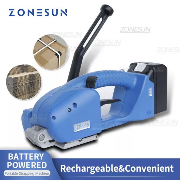 ZONESUN ZS-PSJDH16 Equipo industrial Herramienta flejadora semiautomática Caja de paletas portátil de mano Embalaje Embalaje Tiras PET PP Batería de litio