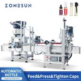 ZONESUN ZS-XG1870P Tappatrice automatica con riordinatore di tappi Pompa a spruzzo Linea di produzione di imballaggi per barattoli di bottiglie liquide