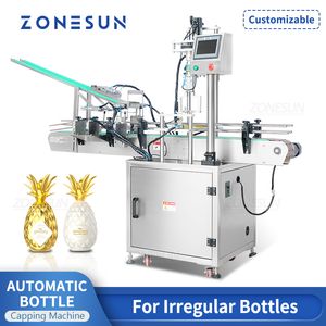 ZONESUN ZS-XG440F Machine de capsulage personnalisée automatique pour le vissage d'une chaîne de production d'emballages en forme d'ananas en bouteille irrégulière