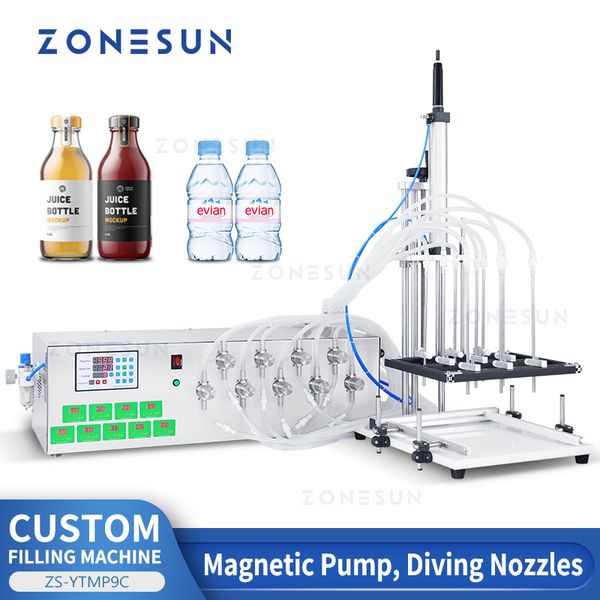 ZONESUN ZS-YTMP9C Machine de remplissage liquide personnalisée buse de plongée 9 têtes pompe magnétique boissons pneumatiques Production de boissons