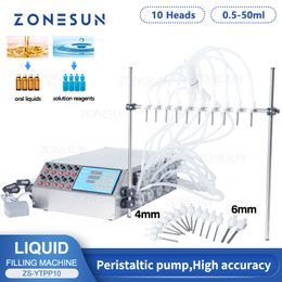 ZONESUN-máquina de llenado de ZS-YTPP10, 10 cabezales, Vial de Perfume, líquido Oral, bomba de Control Digital eléctrica, llenadora, botella pequeña de 50ml