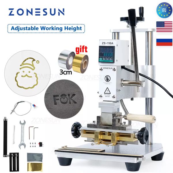 ZONESUN ZS110A nueva máquina de prensado en caliente Manual Digital máquina de estampación en caliente tarjeta de PVC bolsa de cuero billetera funda de teléfono en relieve