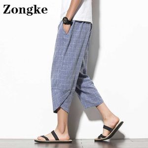 Zongke mollet longueur Plaid sarouel hommes vêtements joggeurs hommes pantalons mode hommes Style coréen gris pantalons de survêtement M-5XL 2021 automne Y0811