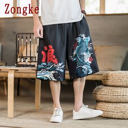 Zongke carpe imprimé décontracté Harajuku Shorts hommes nouveau japonais court hommes vêtements M-5XL 2022 nouveautés