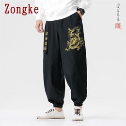 Zongke Dragon broderie pantalon hommes Joggers pantalons hommes pantalons Streetwear pantalons de survêtement sarouel hommes pantalons 5XL printemps 220108