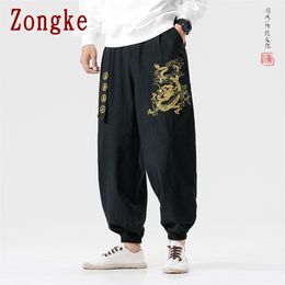Zongke Dragon Broderie Pantalon Hommes Joggers Pantalon Streetwear Pantalon de survêtement Harem 5XL Printemps 210715