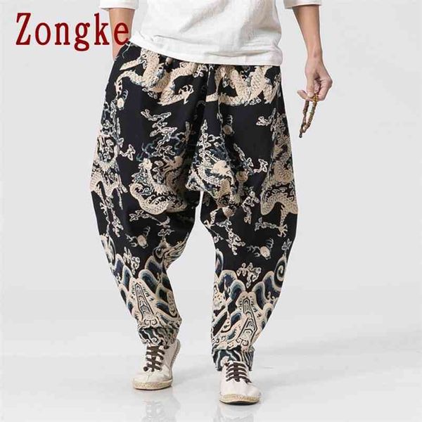 Zongke Dragon Pattern Pantalons Hommes Joggers Pantalons Streetwear Pantalons de survêtement Harem XXXL Printemps 210715