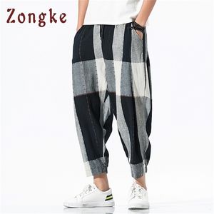 Zongke lâche cheville longueur pantalon en lin hommes Joggers hommes pantalons Streetwear sarouel hommes pantalons 5XL Hip Hop printemps 220726