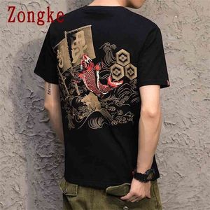 Zongke nueva camiseta de manga corta con estampado japonés para hombre camiseta de algodón de verano para hombre camisetas casuales moda M-5XL ropa 210410
