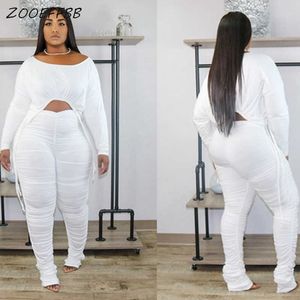 ZooEffbb Fall 2020 Mode Tweedelige Set Lange Mouwen Top en Gestapelde Broek Outfits voor Dames Kleding Lounge Slijtage Matching Sets Y0625