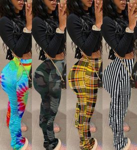 ZOOEFFBB sexy hauteur hauteur pantalon de survêtement empilé femmes joggeurs de mode Tie Dye Camo Plaid BodyCon Leggings élastiques Rucched Bottom Pant T2090260