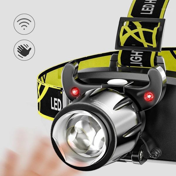 Linterna frontal Led con Zoom, linterna para pesca, caza, Camping, luz frontal recargable