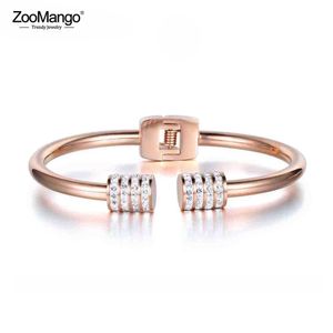 Zoomango NOUVEAU Design Mosaïque Strass Bangs Bangles Bracelets Bijoux Banges de mariage en acier inoxydable or rose pour femmes ZB17053 Q0717