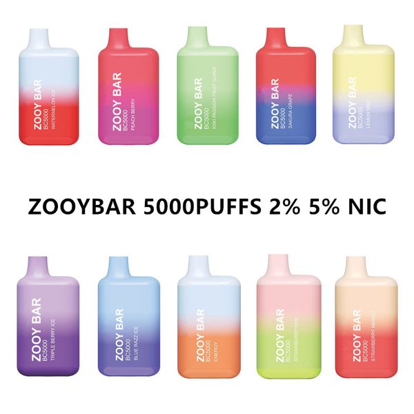 Zooy Bar 5000 Puff Jetable E Cigarette 12 ml Cartouche Préremplie Pod Dispositif 650 mAh Batterie rechargeable Zooy Bar BC 5000 vapes ecig