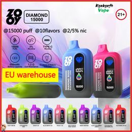 Envío de almacén de la UE Zooy 15000 bocanadas de vapor desechable Mesh Mesh Display-In Smart Discipe SmartDiamond Lámpara de funcionamiento de 15k Cigarrillos recargables e Cigarrillos Vaper Stick