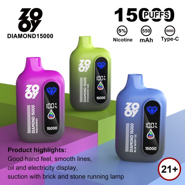 ZOOY DIAMOND 15000Puffs Original Factory 25ml Type-C Vape jetable rechargeable