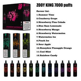 zooy king puff 7000 puffs cigarrillo electrónico vapers desechables puff 7k cartuchos de vainas precargadas 650mah batería recargable 16ml 0% 2% 5% puffbar barras aleatorias