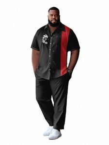 Zooy L-9XL Costume de grande taille pour hommes Color Block Busin Graphic Casual Rambler Bowling Quotidien Chemise à manches courtes et pantalon Costume n3gb #