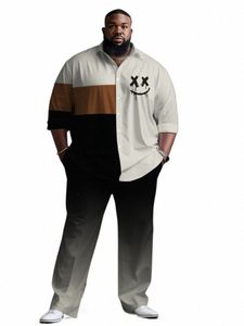 zooy L-9XL Plus Size Heren Executive Gentleman Rambler Smudge Kleurblok Rambler Sport Lg Shirt Set D7iQ #