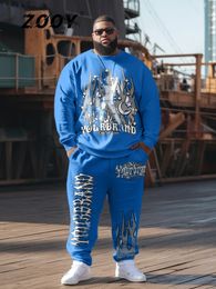 ZOOY L9XL hommes grande taille personnalité Hip Hop rue Cosplay dessin animé Graffiti col rond sweat pantalons de survêtement ensemble 231229