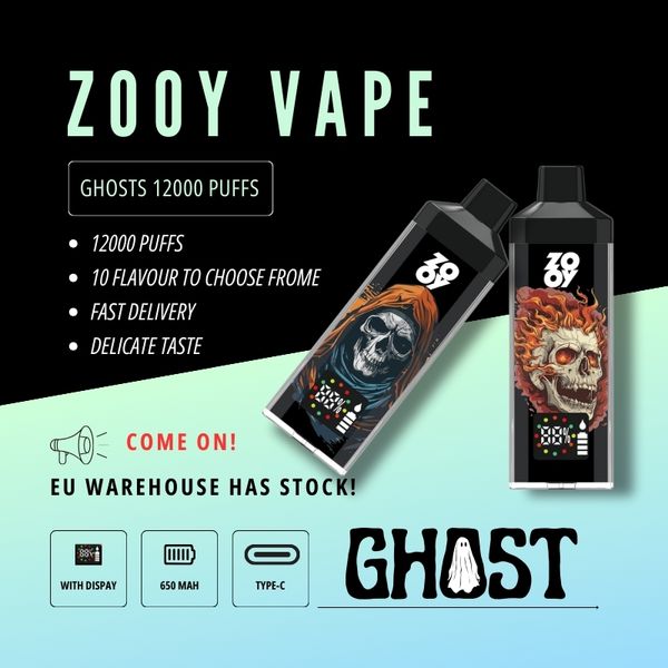 Zooy Vape Nouveau produit Eu Warehouse Disposable Vape Pen Zooy Ghosts 12000 Puff VapeGhost Chaise 12000 Puffs LED Ghost Light Vapers