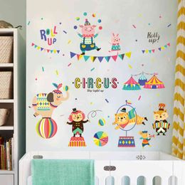 Zooyoo Cartoon DIY Circus Kinderen Muurstickers Voor Kinderen Kamers Jongens Meisjes Slaapkamer Woondecoratie Olifant Varken Muis Decals 210420