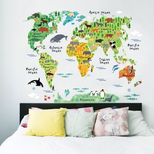 Zoohoo World Carte du monde animal Stickers muraux pour chambres d'enfants Salon Décorations de la maison Décalcomanie Art mural DIY Bureau Art mural 210420