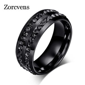 Zorcvens haute qualité mâle Punk Vintage noir acier inoxydable bijoux deux rangées Cz pierre bague de mariage pour homme femme