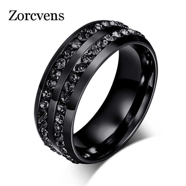 Zorcvens, joyería de acero inoxidable negro Vintage Punk masculino de alta calidad, anillo de boda de dos filas de piedra Cz para hombre y mujer