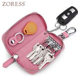 ZORESS Cartera de cuero genuino Llavero Fundas para llaveros de coche Estuche para llaves con cremallera Bolsa para llaves para mujer Llaves para ama de llaves 5 colores 2 tamaños 271L