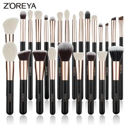 ZOREYA Zwarte Make-Up Kwasten Set Natuurlijke Haarborstels Foundation Poeder Wenkbrauw Contour Oogschaduw Make Up Kwasten maquiage 240311